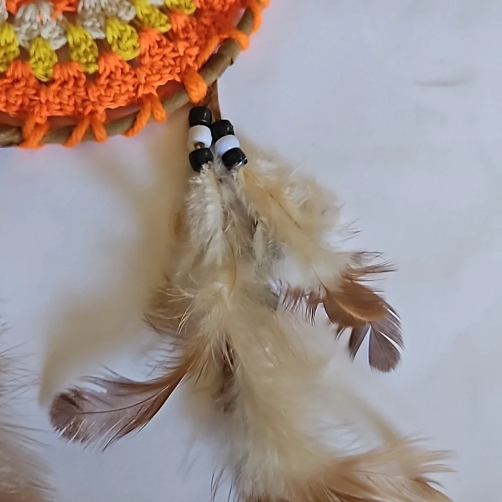 Hand Crafted Dreamcatcher Crochet orange handmade knit floral fall decor